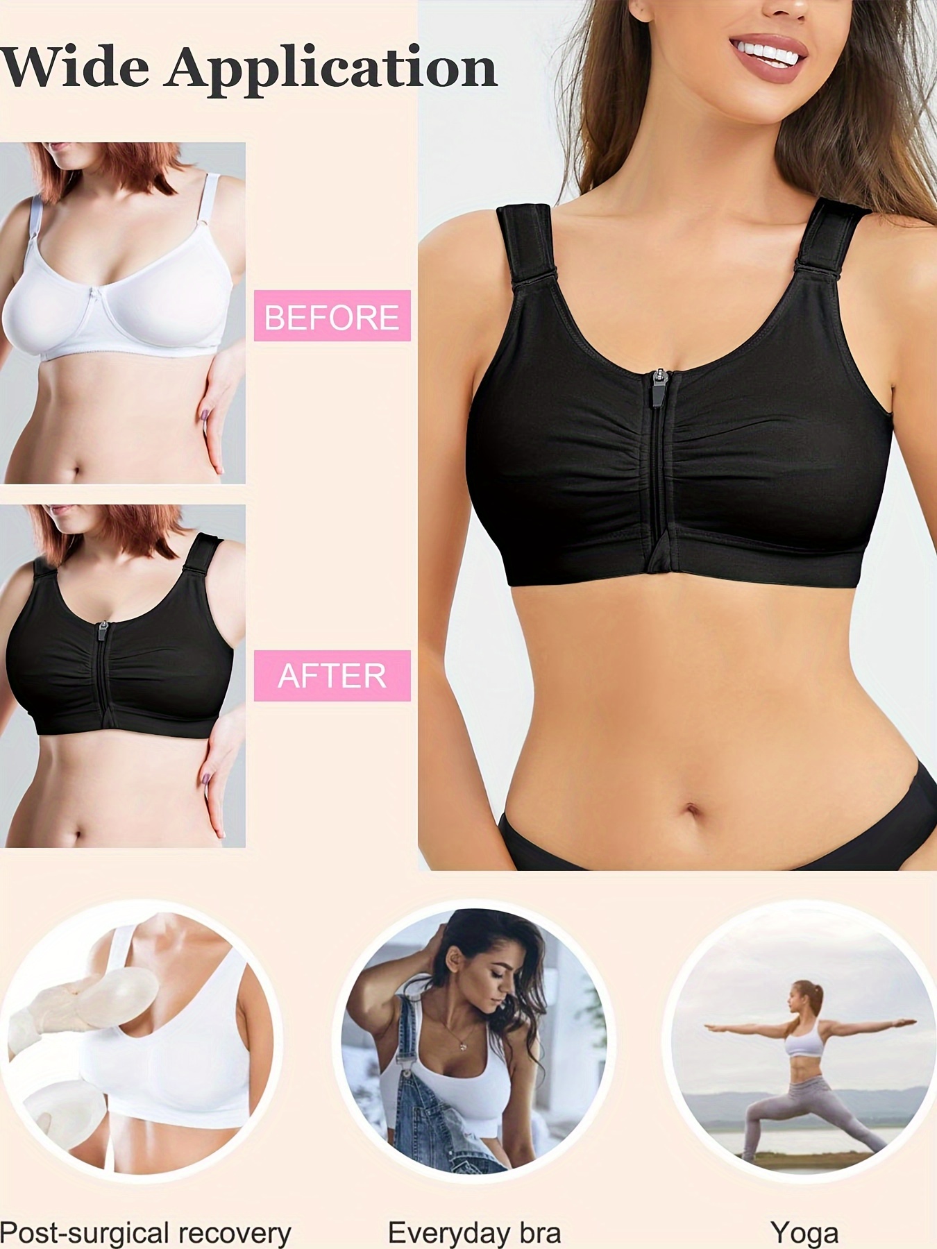 Gotoly Women Post Surgery Front Closure Sports Bra Supportive Bras