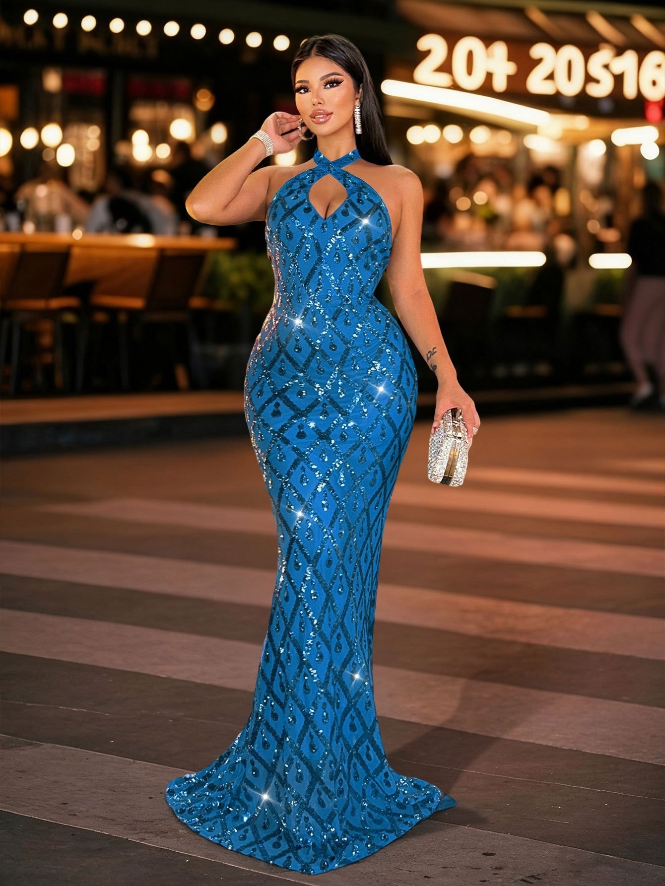 chinese dress ladies Ladivine Long Formal Dress CD791 Dusty Blue / 2