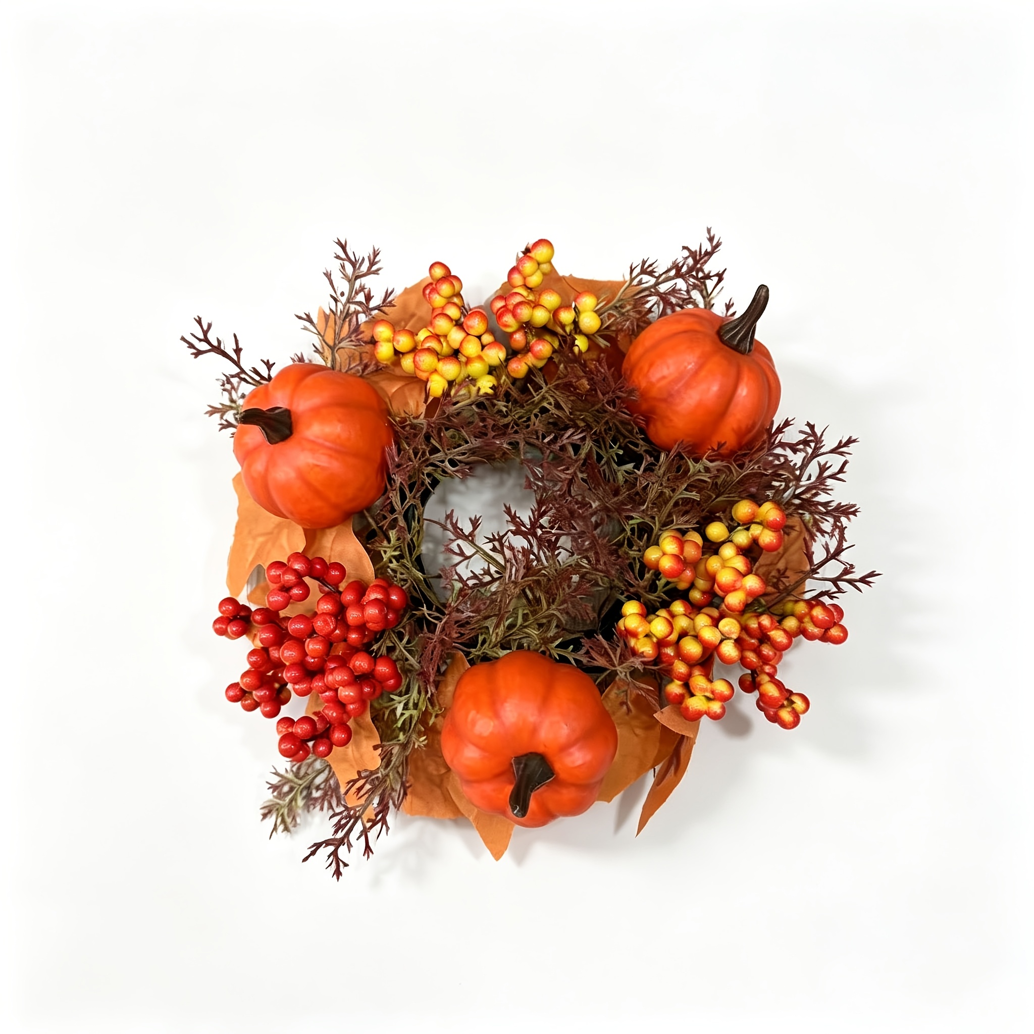 Image of Thanksgiving Pumpkin Candle Holder Aromatherapy Maple Leaf Small Wreath, Suitable For Thanksgiving, , And Autumn Family Gathering Tabletop Decorative Wreath Christmas Halloween