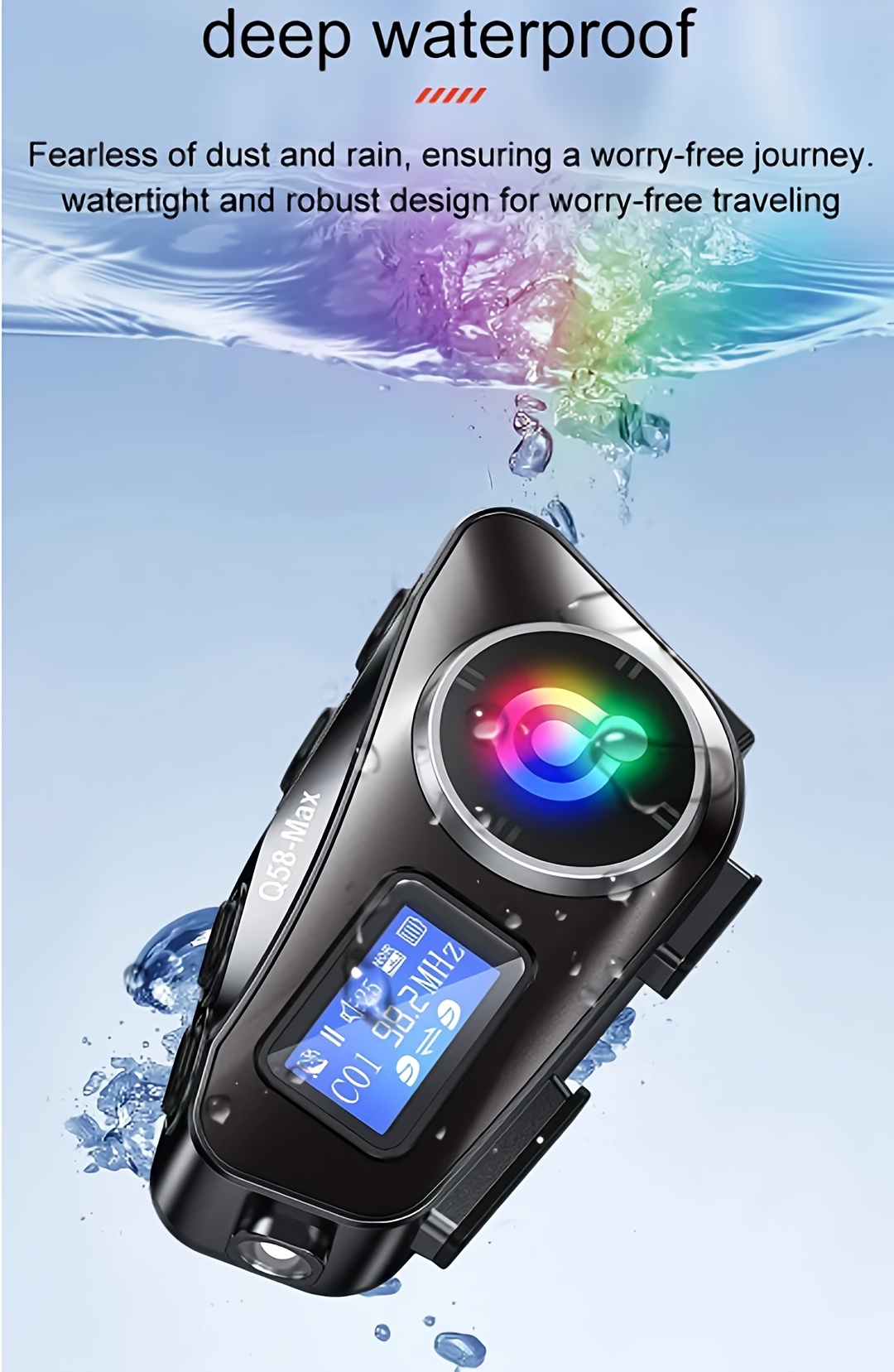 Dispositivo de comunicación para casco de motocicleta Q58-MAX, intercomunicador inalámbrico 5.3, 500M, con intercomunicador Moto, función de compartir música y pantalla LCD