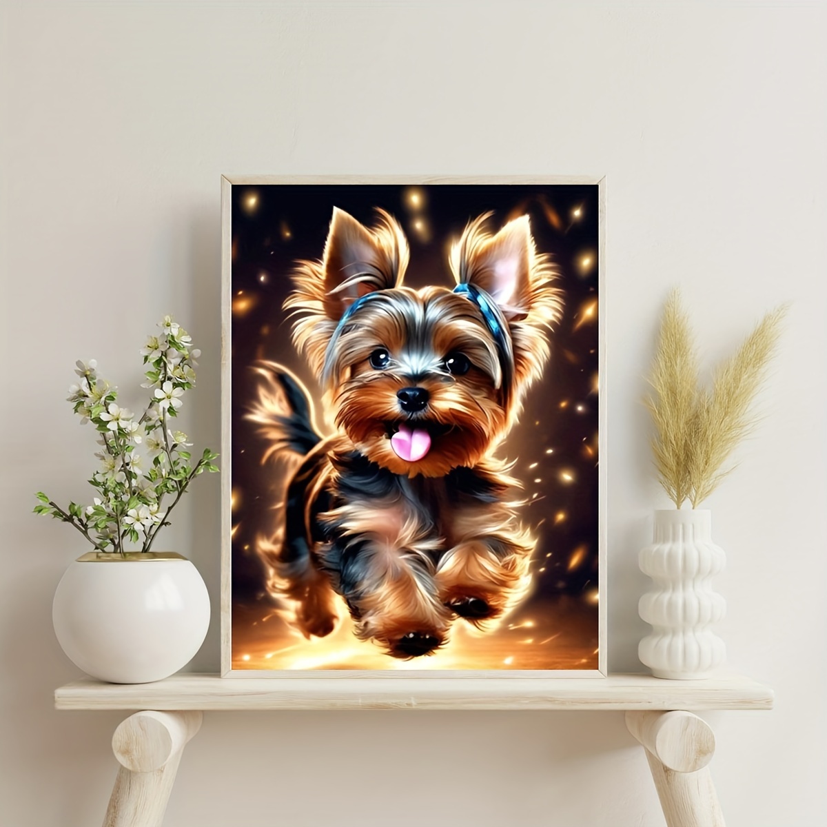 1pc 7.9 X 11.8 Inches 5d Diamond Painting, Golden Shimmering Puppy Animal, Full , Diamond Painting Kit, Decor