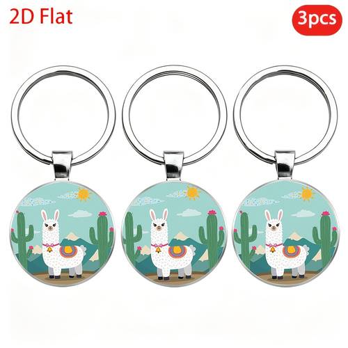 2d flat 3pcs womens keychain keyring unisex cartoon alpaca desert landscape theme exquisite pattern 2d flat alloy keychain portable small pendant suitable for hanging home door car keys travel essential key storage decoration