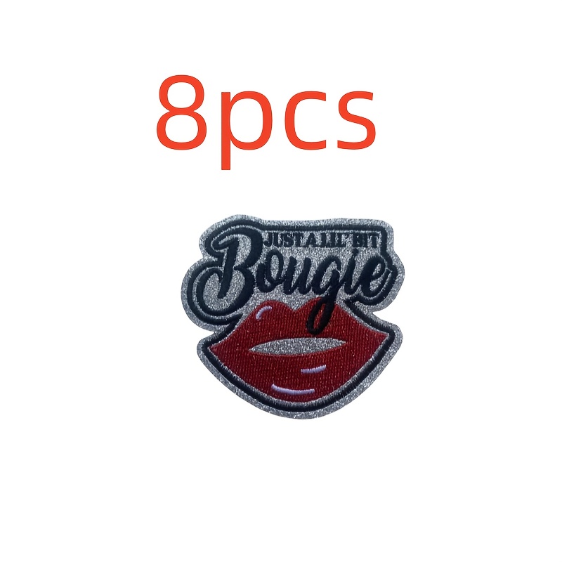 TEMU 8pcs Sewn/ironed Embroidered Letter And Red Lip Combination, Ironable Glitter Letter Embroidery Patch Patch For Diy Decoration Women's Clothing