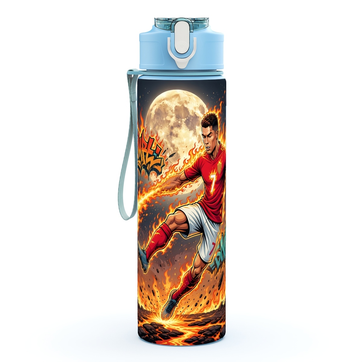 TEMU 1pc Player Shooting With Flames Plastic Water Bottle Cute Printed Design Plastic Sports Bottle Reusable 27.5oz 800ml Lightweight Leak Proof