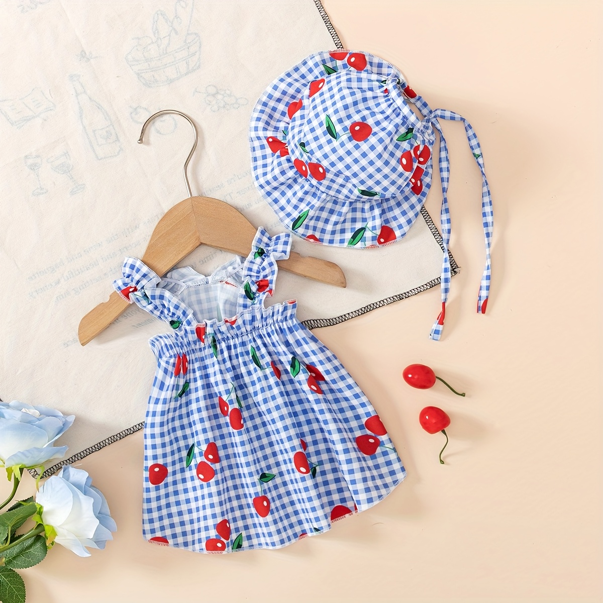 TEMU Kitten And Puppy, Classic With Cherry Print Hooded Dog Dress