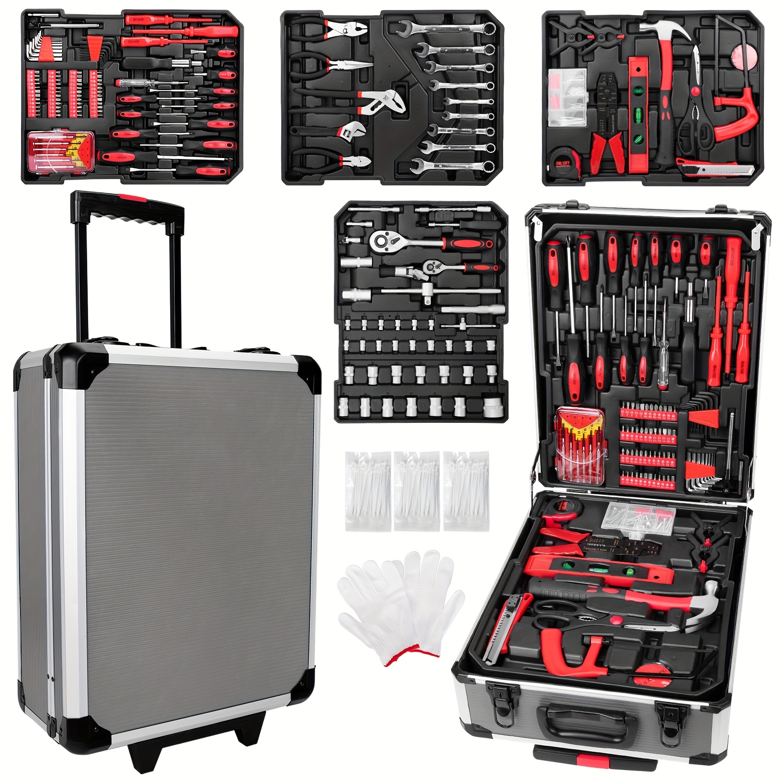 899 53pcs industrial hand tool box set with 4 tiers high capacity metal hand toolbox with 4   repair tools wheels and a portable design for home and car maintenance is a durable and versatile tool set for diy enthusiasts and professionals gray 0