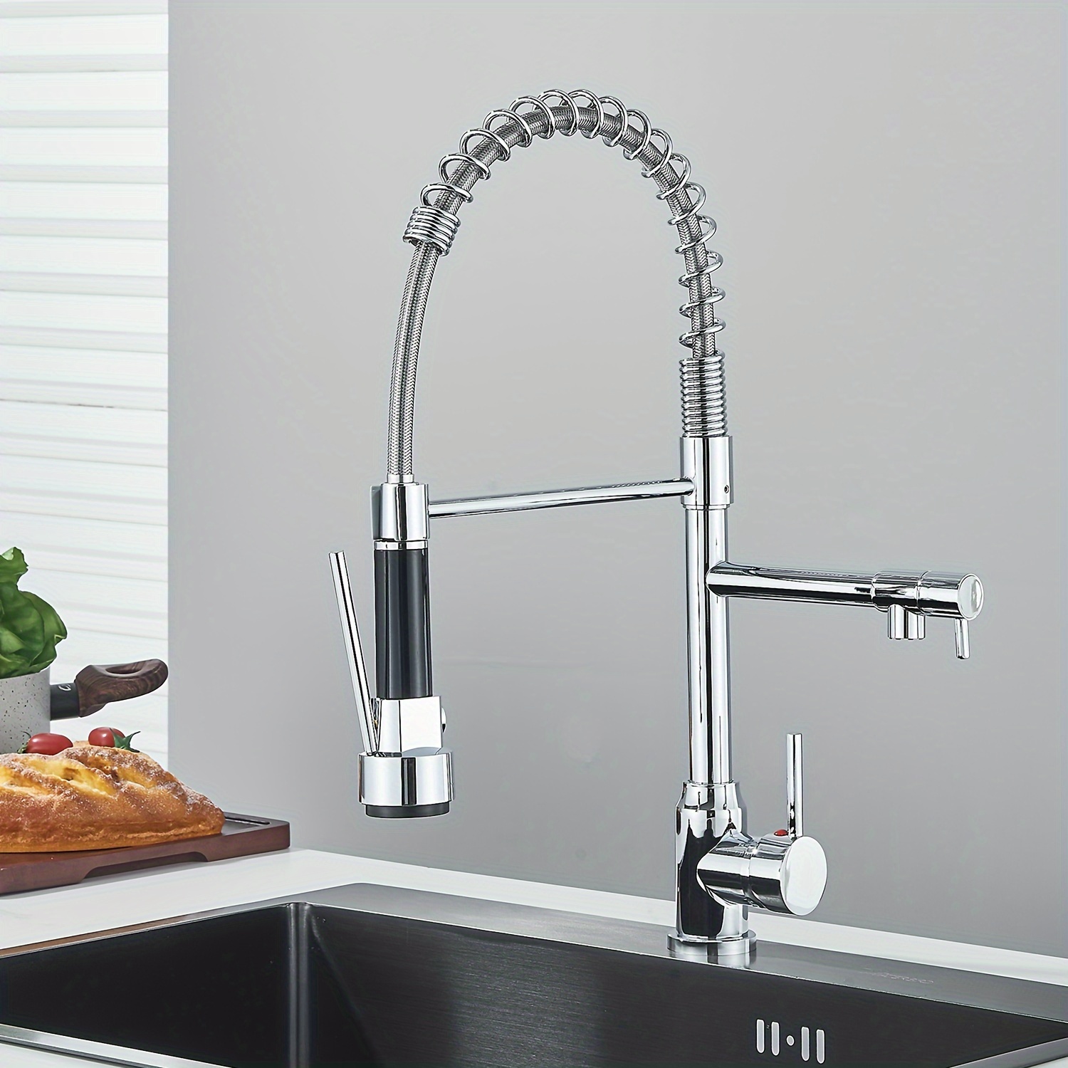 TEMU Commercial Kitchen With Sprayer, Chrome Kitchen With Pot Filler Single Handle Lever Pull Down Sprayer Kitchen Sink , Stainless Steel Single Hole