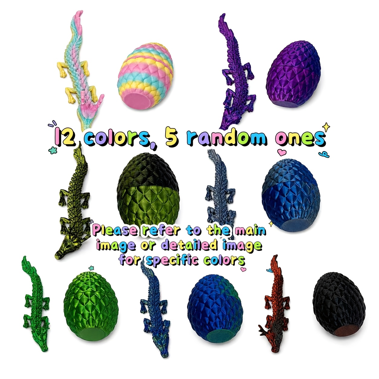 TEMU 10pcs Dragon And Dragon Egg Set, Random Color, A Magical Dragon Sculpture Ornament, Suitable For Easter, Christmas, Halloween Decoration, Party