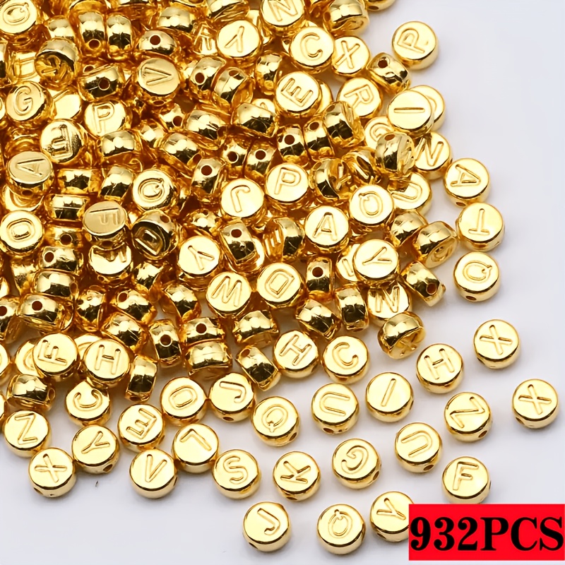 TEMU 466/932 pièces de perles acryliques dorées mélangées avec lettres de 7 mm, fournitures pour la fabrication de bijoux DIY. Perles d'espacement