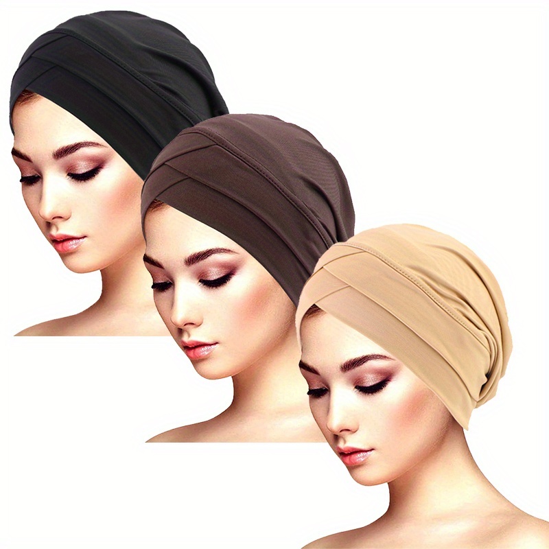 E-shop 3-teiliges Set Doppel Kreuz Elastisches Kopftuch Hut Muslimische Basis Kappe Chemotherapie Hut