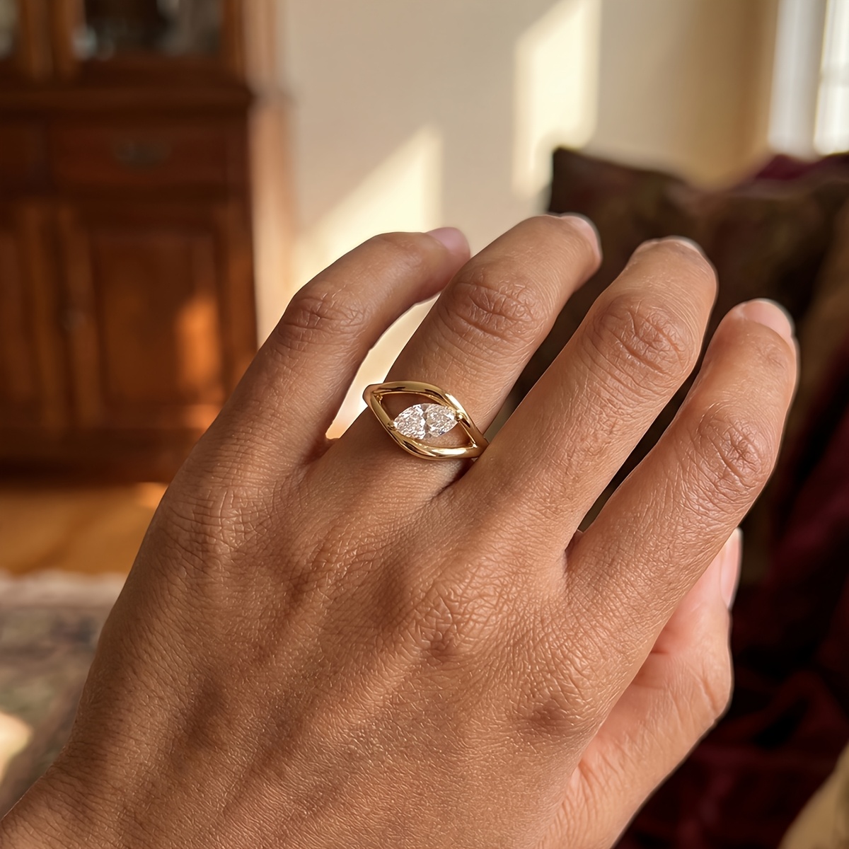 Women's Curved Marquise-Cut Wedding Ring, Elegant Accessory