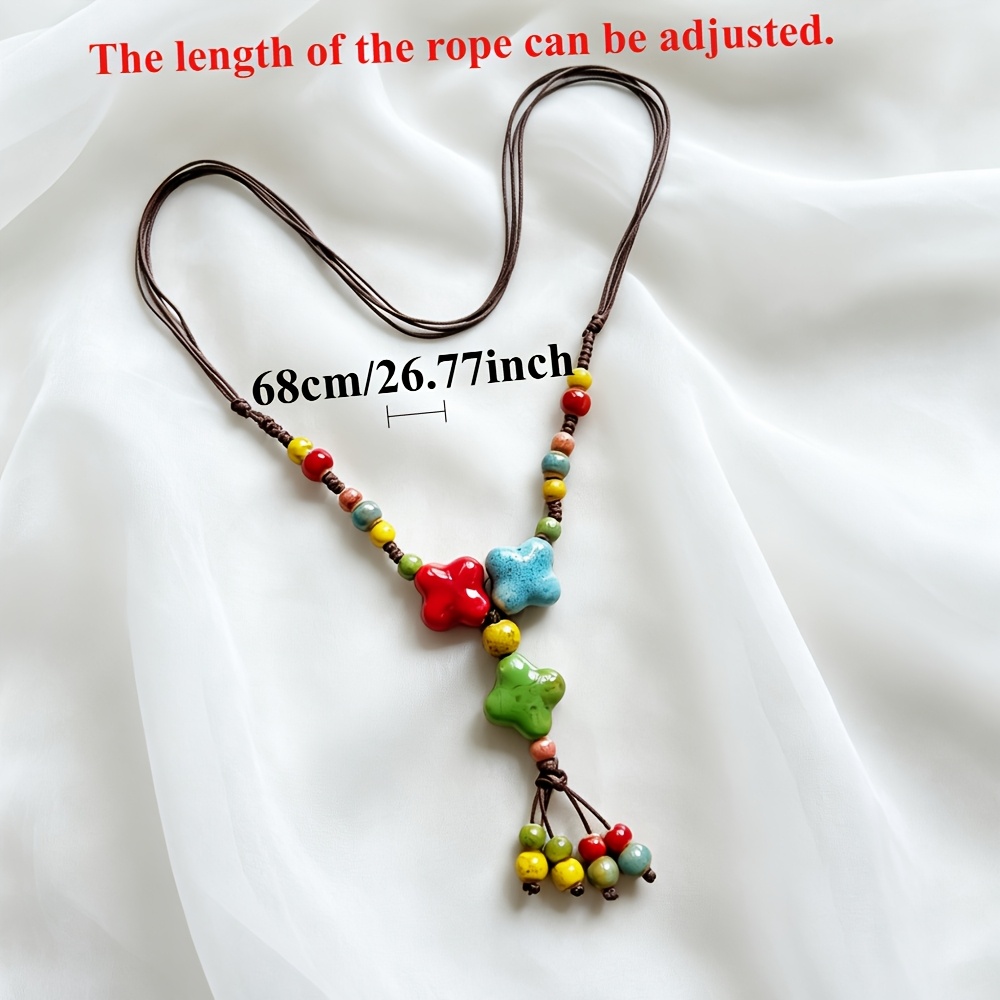 Bohemian Long Ceramic Necklace for Women, Handcrafted Gift