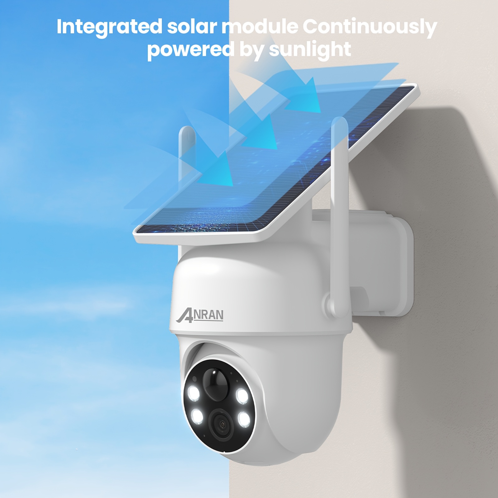 ANRAN Caméra Extérieure Sans Fil 3MP avec Panneau Solaire Intégré, Projecteur d'Éclairage pour Conditions Sombre, Mouvement Panoramique à 355° et Fonction d'Inclinaison à 90° pour Surveillance Ajustable, Détection PIR pour Détection d'Intrus, Connectivité Audio Bidirectionnelle pour Communication