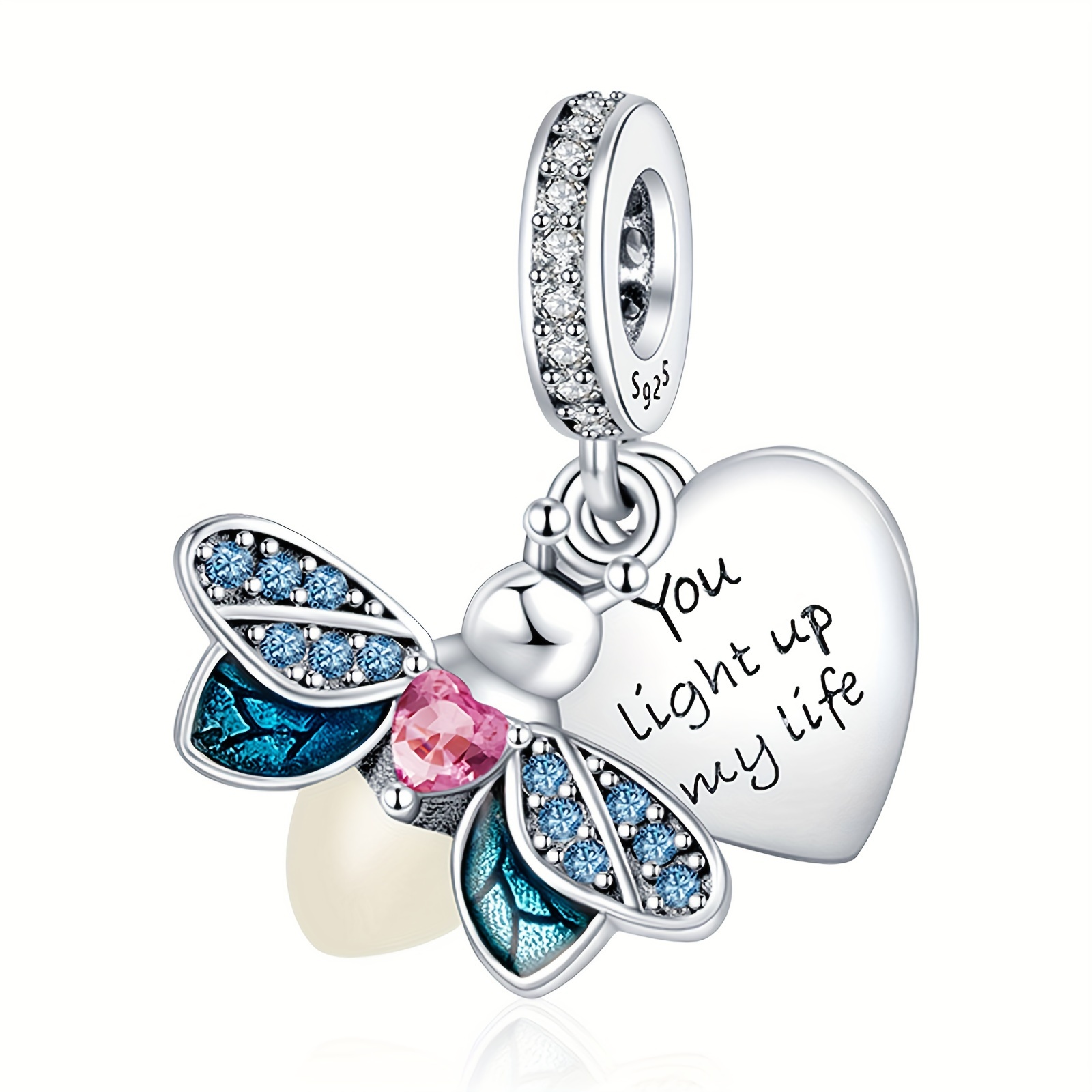 TEMU Original For Bracelet Necklace Glow-at-ninght Firefly Dangle Charm Fits European Charm Bracelet Women 925 Sterling 925 Silver Plated Pendant Bead Jewelry