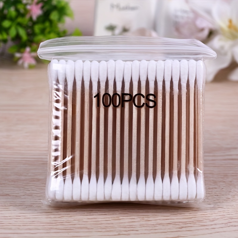 100pcs/pack Disposable Round Double-ended Household Swabs For Ear Cleaning, Makeup, And Beauty Cleaning Tasks, Including Outdoor Care