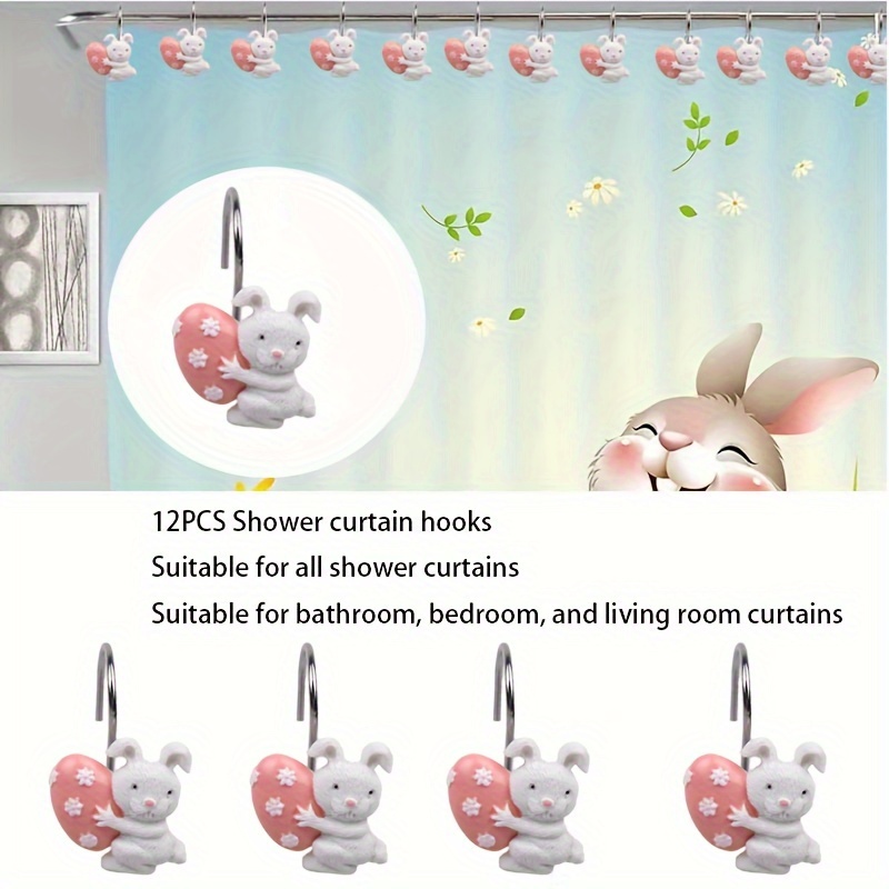 Shower Curtain Hook Cute Bunny Egg Decorative Waterproof - Temu