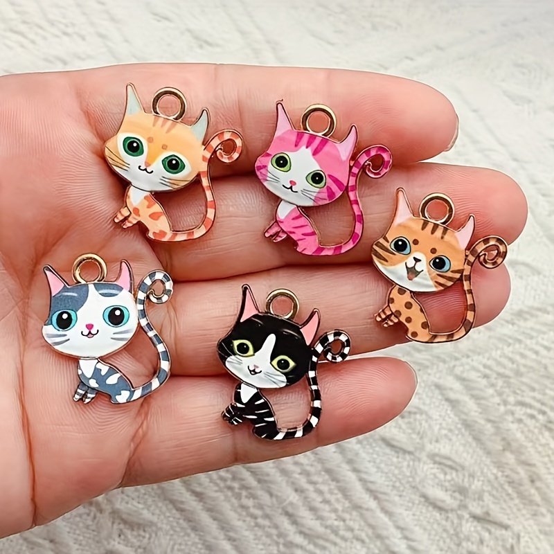 

10-pack Cute Cat Charms For Diy Necklace Earrings, Craft Pendant Supplies, Zinc Alloy Gold-plated Jewelry Making Parts And Accessories