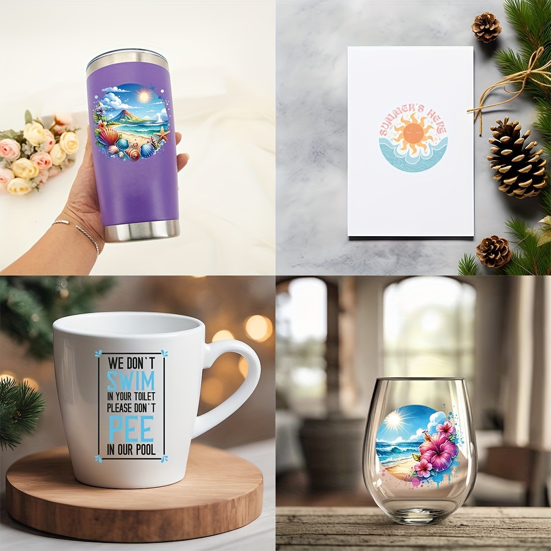

8-pack Theme Vinyl Stickers - Self-adhesive, Glitter , Cartoon Design For Glass & Bottle Decoration, Irregular Shapes, Waterproof & -resistant Decals For Diy Projects