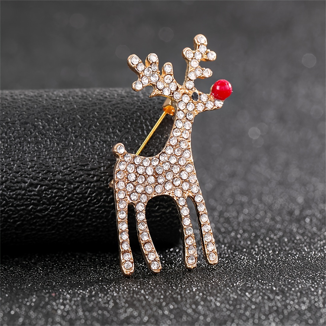 1pc, Women's Brooch, Lapel Pin, Scarf , Individual Rhinestone Christmas Reindeer Brooch