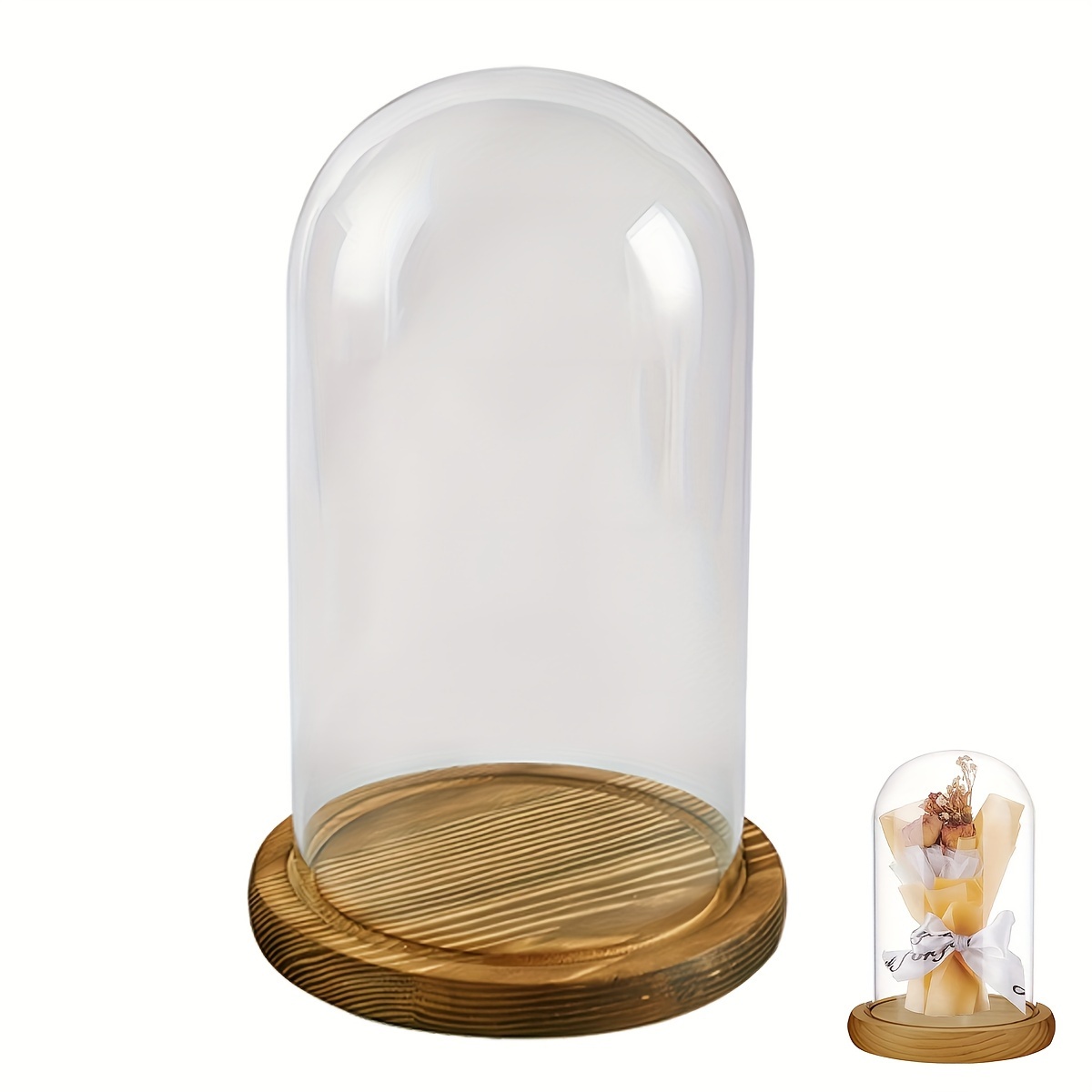 

Glass Display Dome Cover With Wooden Base - Transparent Bell Jar For Storage And Showcase - 15cm X 9cm