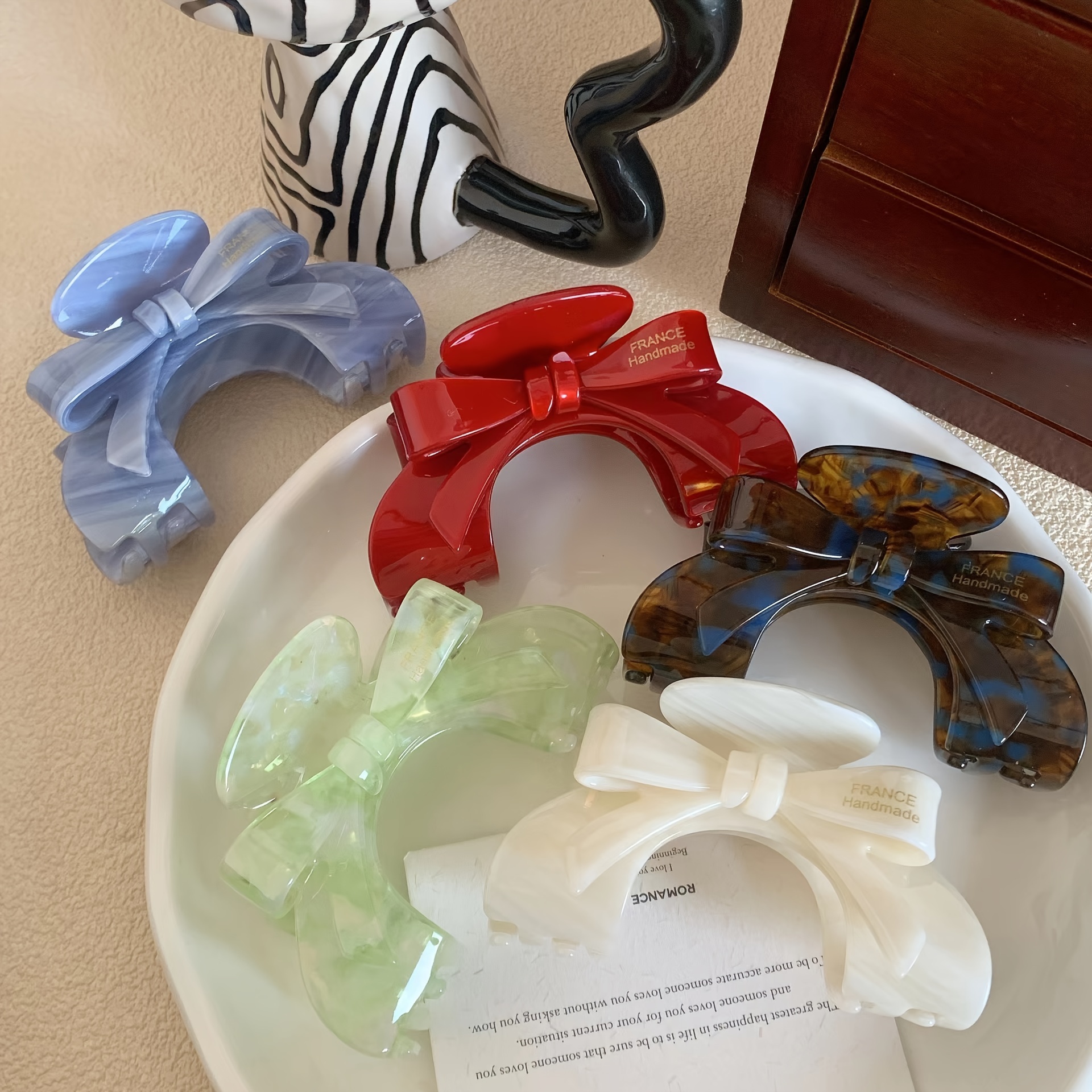 

Elegant French-inspired Bow Hair Claw - Large Shark Clip For Women, In White/red/green/blue