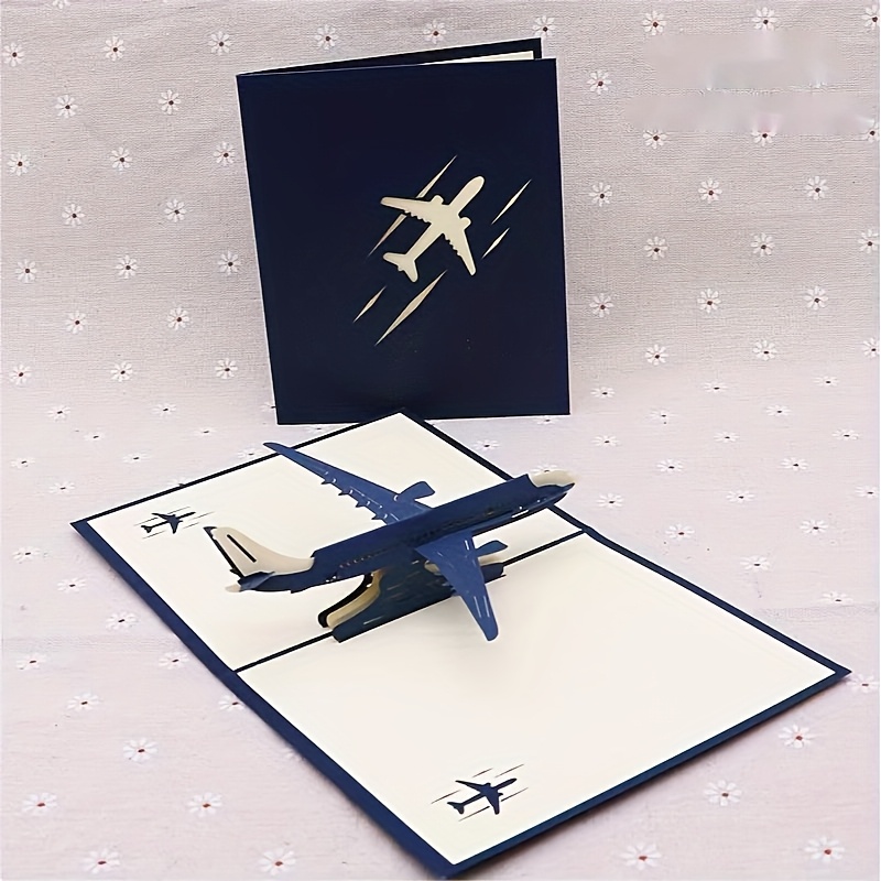 Image of 3d Birthday Greeting Card Airplane Model Creative Handmade Hollow Paper Sculpture Paper Cutout Stereoscopic Cards For Son, Nephew, Husband, Colleague, Suitable For Birthday, Graduation Celebration