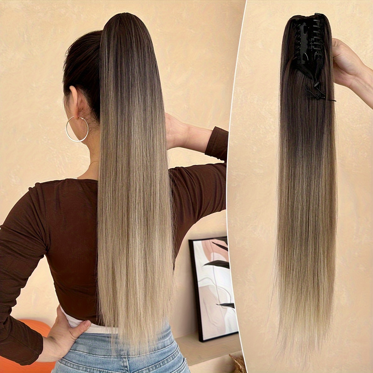 

Yusulaxi To Ponytail - 26" Long Straight Synthetic , - For Women's