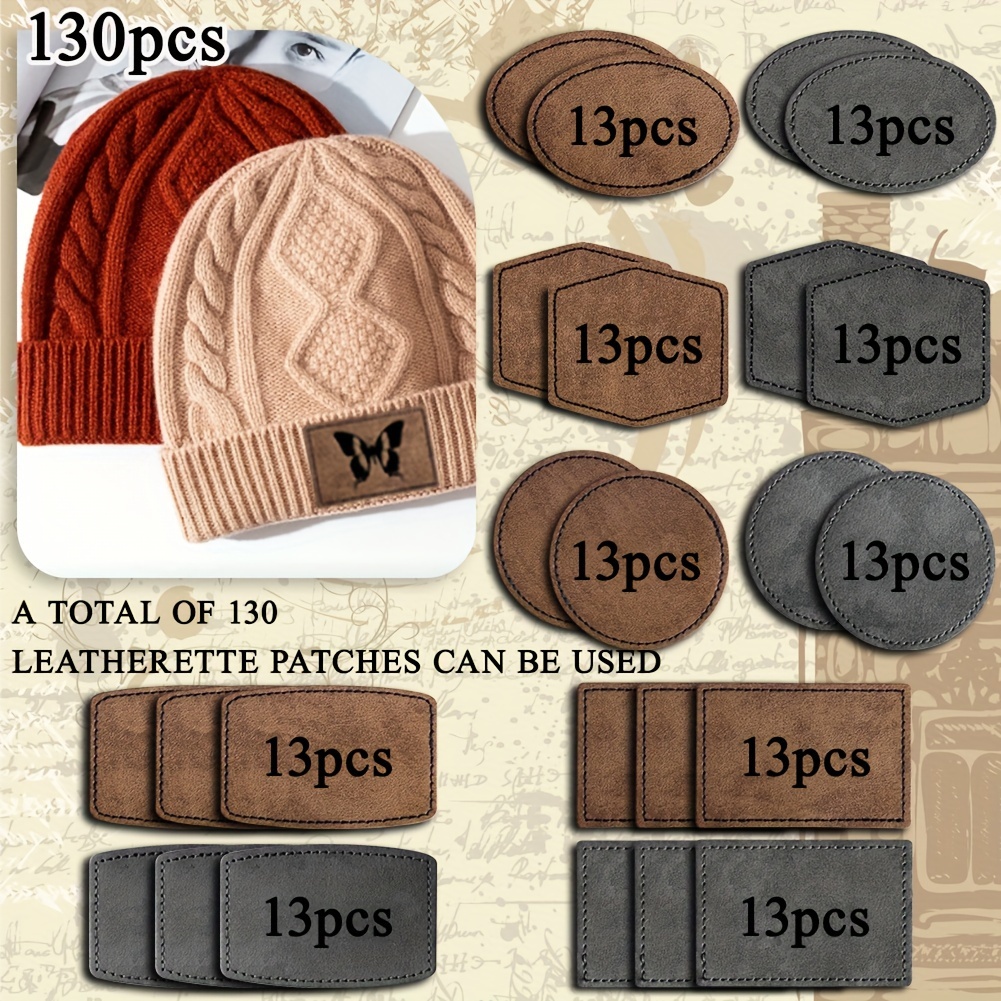 

130 Pcs Rustic Leather Patches For Hats With Adhesive Heat Laser Engraving Blanks Patch Leatherette Blank Patches For Embroidery Sew Clothing Jackets Backpack Fabric ( 5 Shapes )