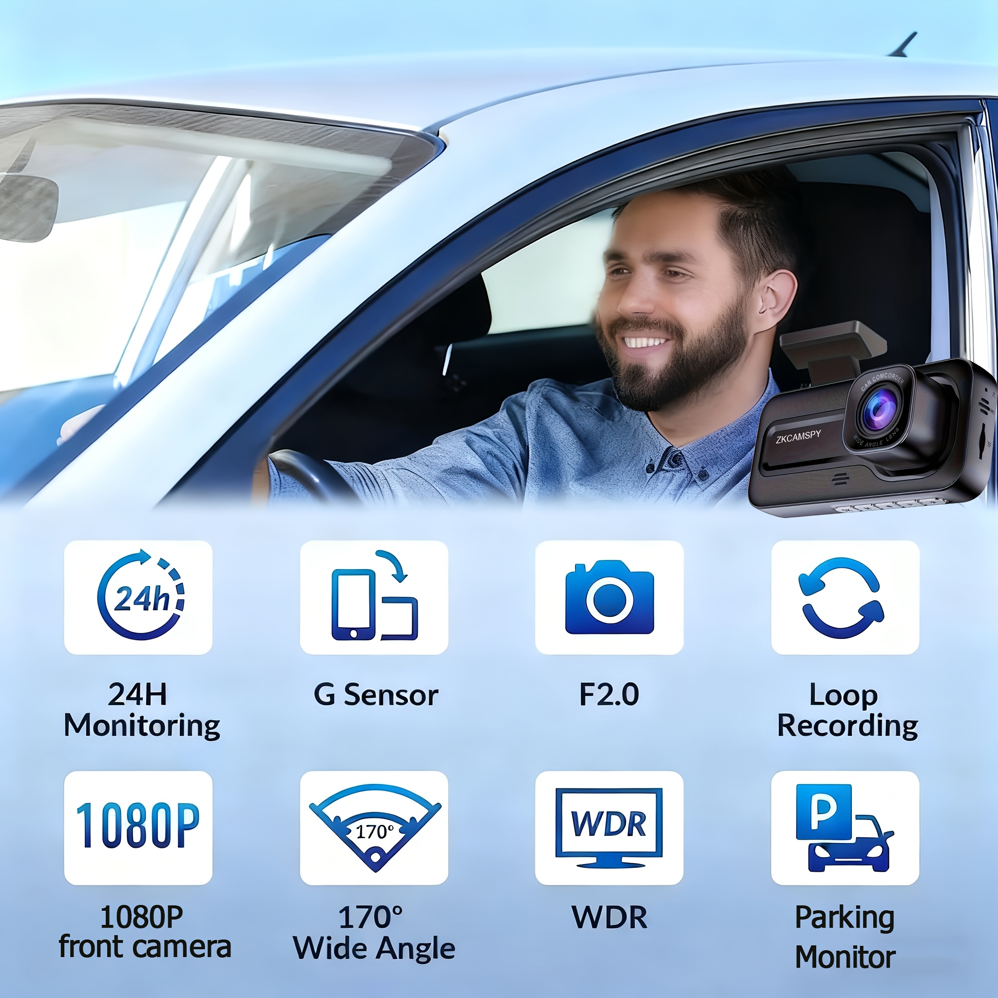 Cámara de salpicadero de doble lente de alta definición para vehículos, con grabación frontal de 1080P y captura de video interior de 720P, equipada con visión nocturna, sensor G, grabación en bucle y vigilancia de estacionamiento