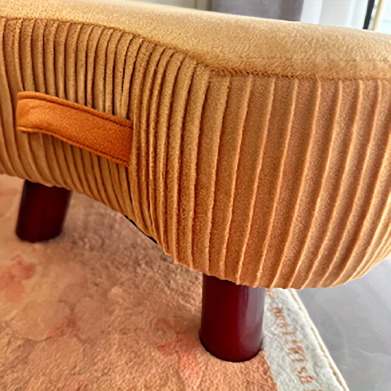 chic   polyester covered wooden footstool versatile shoe changing stool for living room bedroom details 9