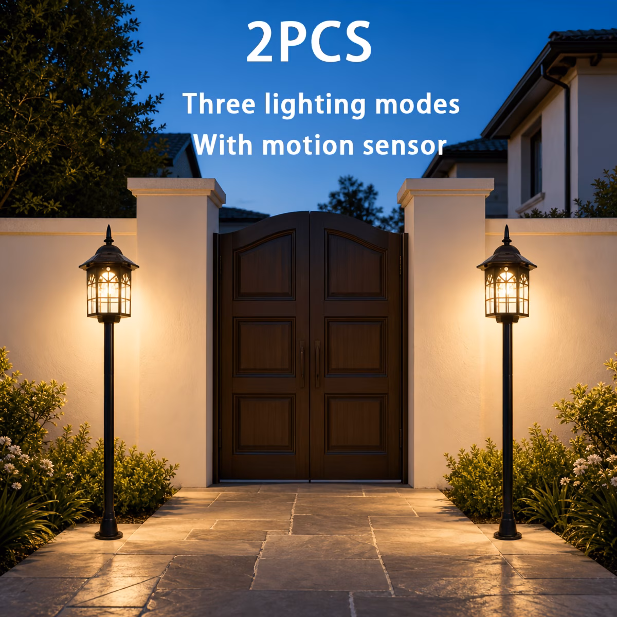 2PACK Retro Solar Column Lamp, Outdoor Courtyard F...