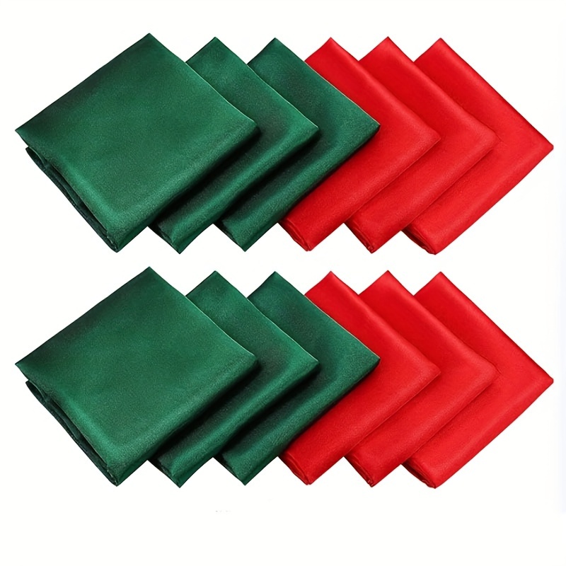 

Set Of 12 Satin Napkins For - Polyester Table Napkins For Christmas, Wedding, Birthday, Bachelor Party - 17x17 Inch Cloth Napkins, Ideal For Holiday & Party Decor, In Red And Green.