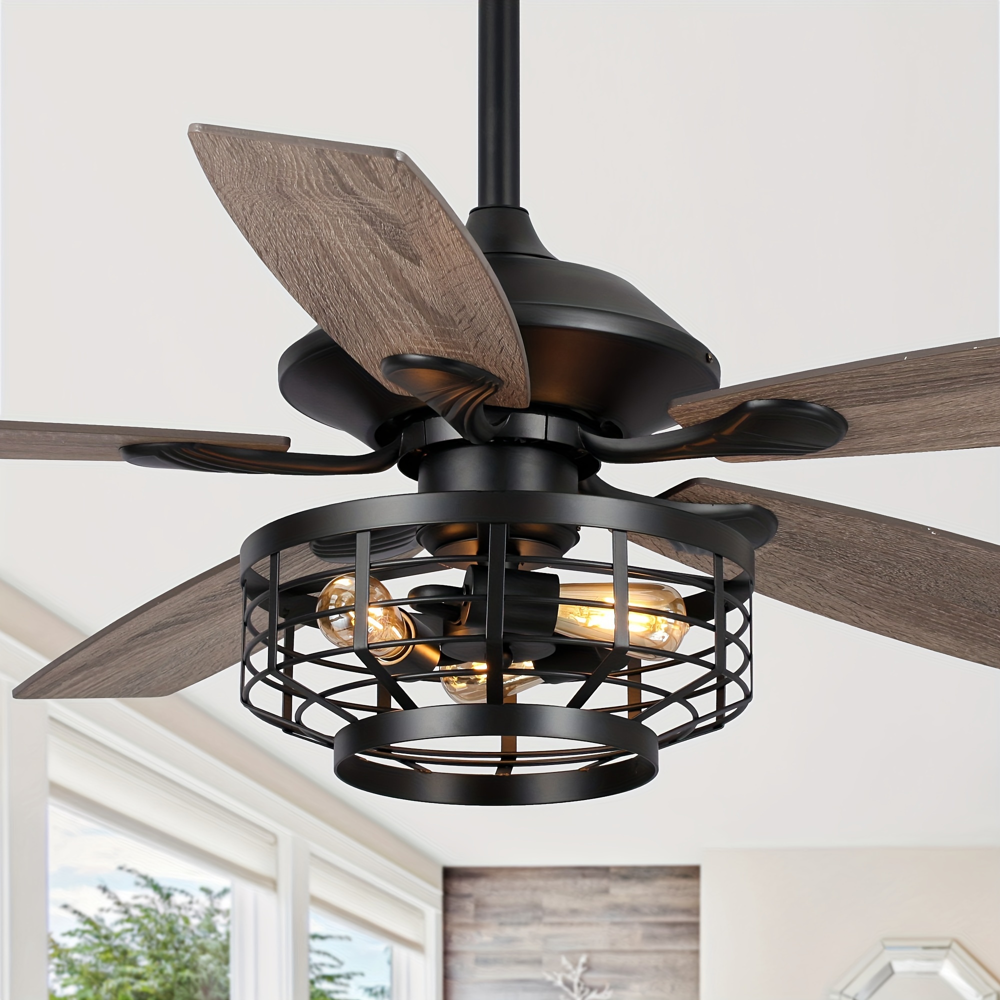 

Modern 52" 5-blade Black Ceiling Fan With Light Kit And Remote