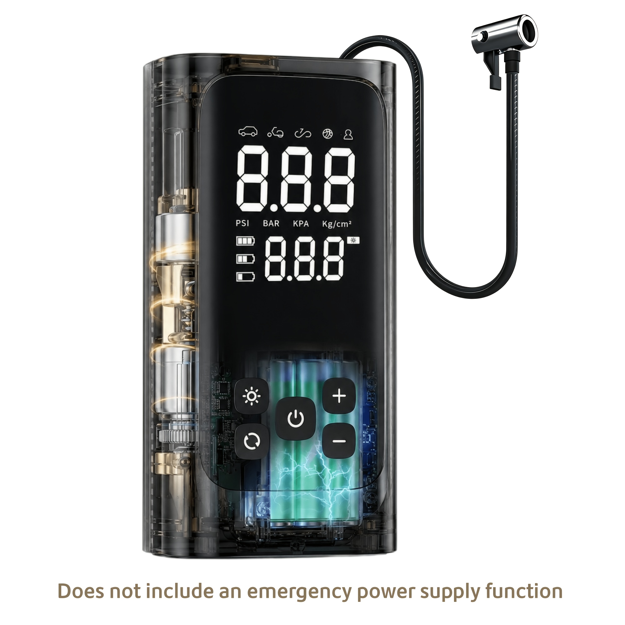 TEMU Démarreur de voiture portable 14,8 V crête, booster de batterie 8-en-1 et compresseur d'air avec gonfleur de pneu 150 PSI, écran LCD, lumière