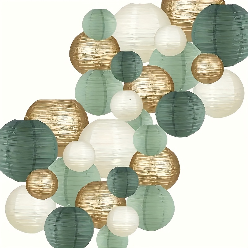 30 green and golden paper lanterns round hanging decorations suitable for weddings bridal showers birthdays   parties no electricity required indoor outdoor use elegant party decorations wedding decorations