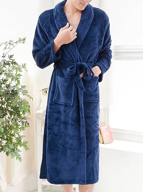 mens fashion long sleeve tunic with turn collar and drawstring waist featuring large pockets