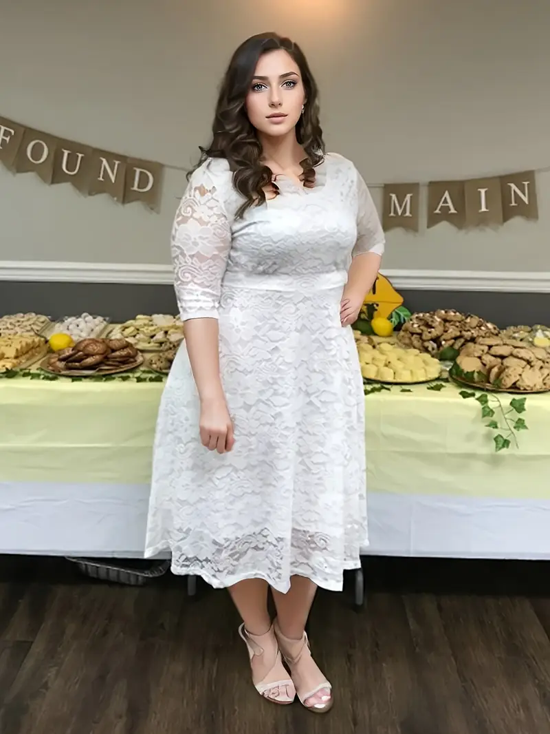 plus size plus size elegant a line dress 3 4 sleeves lace - Temu plus size plus size elegant a line dress 3 4 sleeves lace - Temu