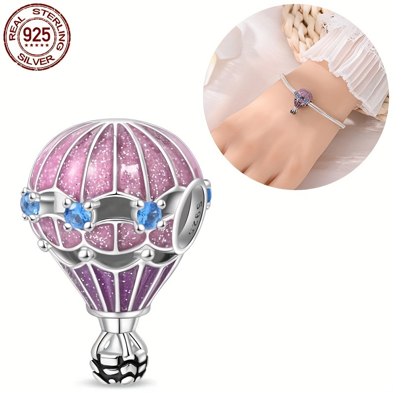 

1pc 925 Sterling Silver , Romantic Hot Air Balloon Bead Pendant Fit Original Bracelets And 3mm Bracelets, For Making Jewelry, Silver Weighing 3g/0.11oz