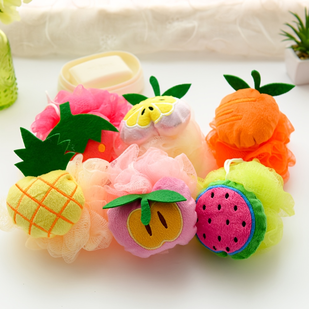 4pcs Fruit Shaped Bath Shower Balls, Soft Bath Scrubber