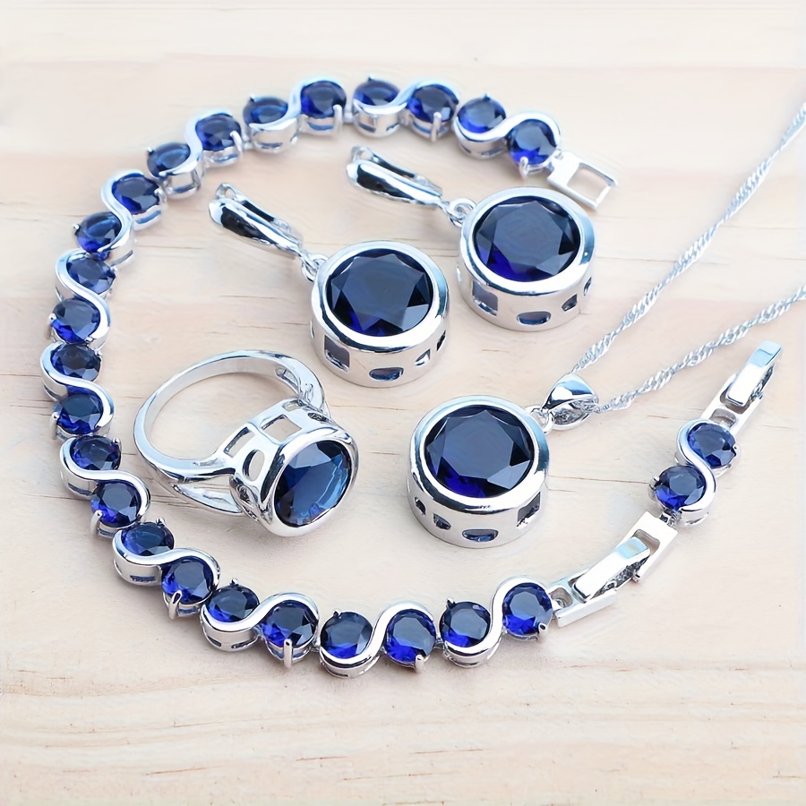 TEMU 5pcs Vintage And Jewelry Set For Women Featuring Rainbow Cubic Zirconia, Including A Ring, Earrings, Pendant, And Necklace, Perfect For Bridal
