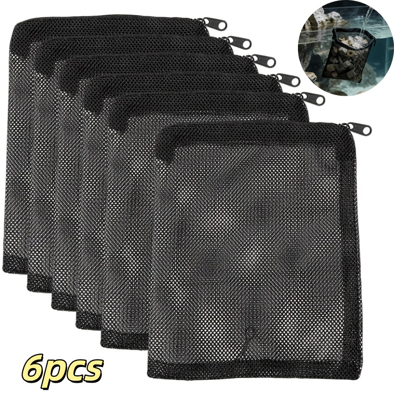 TEMU 6 stuks aquariumfilterzakken met rits, fijnmazig & herbruikbaar polyester filtermedium geschikt voor actieve , bioballetjes, keramische ringen,