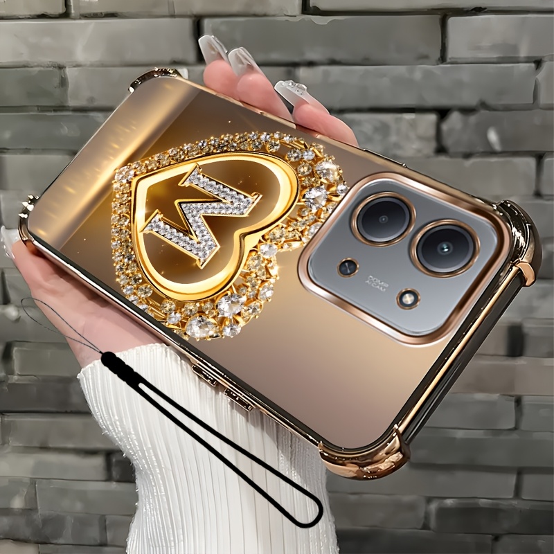 TEMU Phone Case - [2d Flat] 2pcs Set: Includes 1 Phone Case And 1 Strap, Heart-shaped Letter 2d Flat, Phone Case, Suitable For Redmi 15c, Unisex