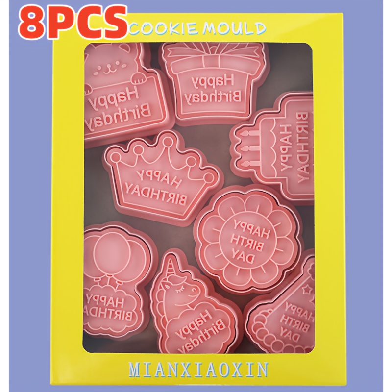 

8pcs Birthday Theme Set, Plastic Pastry Stamp Molds With Shapes, Biscuit Embossing For Handmade Cookies, Cake, Party Baking - Christmas, Valentine's Day