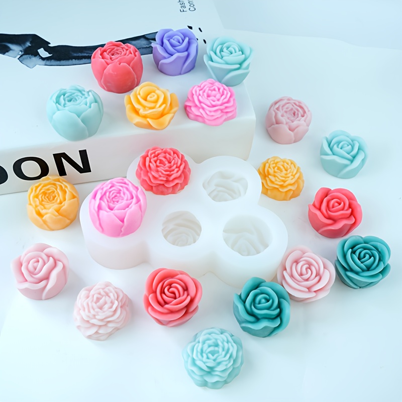 A Diy Five-in-one Floral Candle Aromatherapy Silicone Mold, Including Different Shapes Of Roses, Peonies, Etc. Suitable For Making Ornaments Such As Soap, Resin Clay, And Plaster