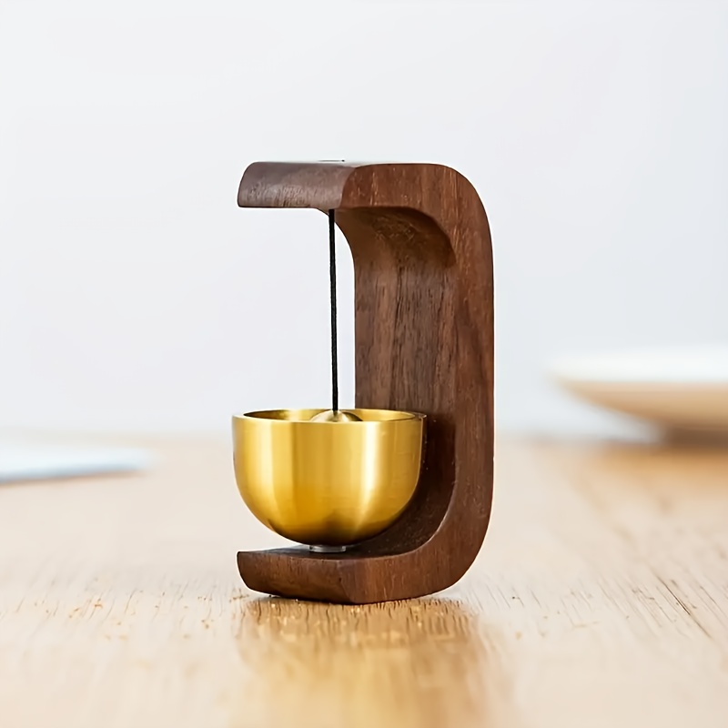 Image of Magnetic Brass Doorbell With Adhesive Backing, Wireless Solid Wood Wind Chime For No-drill Entryway Decor