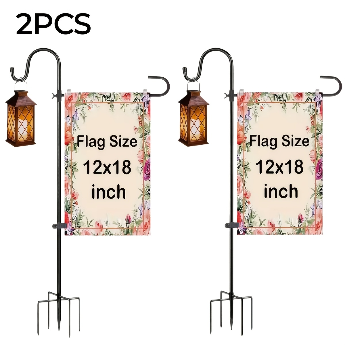 TEMU Set Of 2 Garden Flagpole Stands And Shepherd Hooks (flags And Lanterns Not Included), Standing 48 Inches Tall With 1/2 Inch Thick Metal Poles,