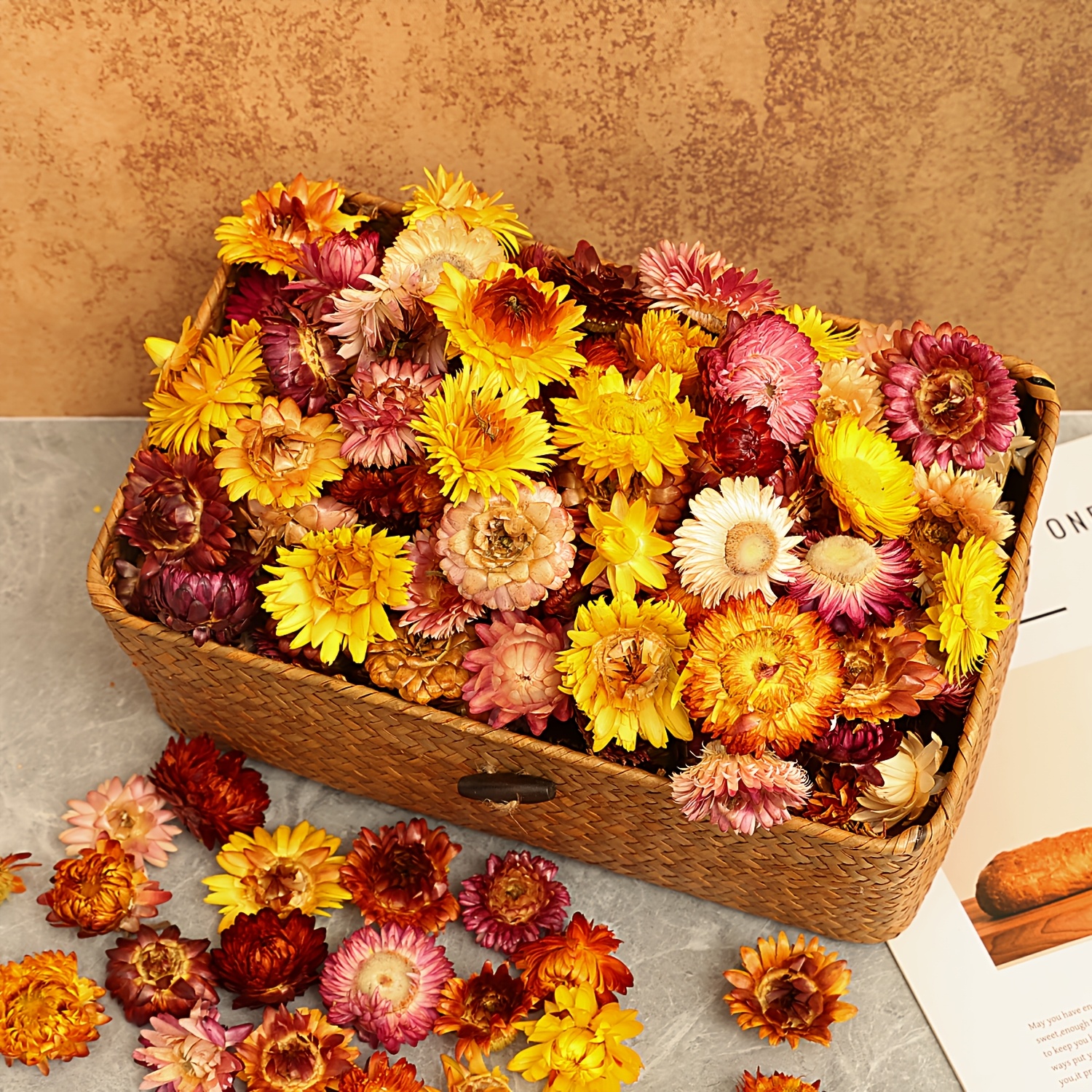 Pack Of 80 Natural Dried Flower Heads Real Sunflowers Chrysanthemums Colourful Dried Flowers For Wedding Decor Boho Decor Home Party Decoration And Diy Crafts