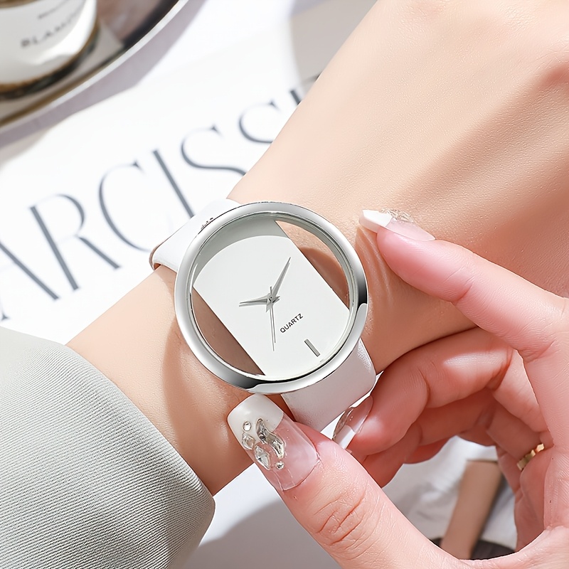Ladies' Simple and Fashionable Quartz Watch, Hollow Dial and PU Leather Strap, Ladies' Fashionable Watch, Can Be Given as a Mother's Day Gift or Any Holiday Gift to Her