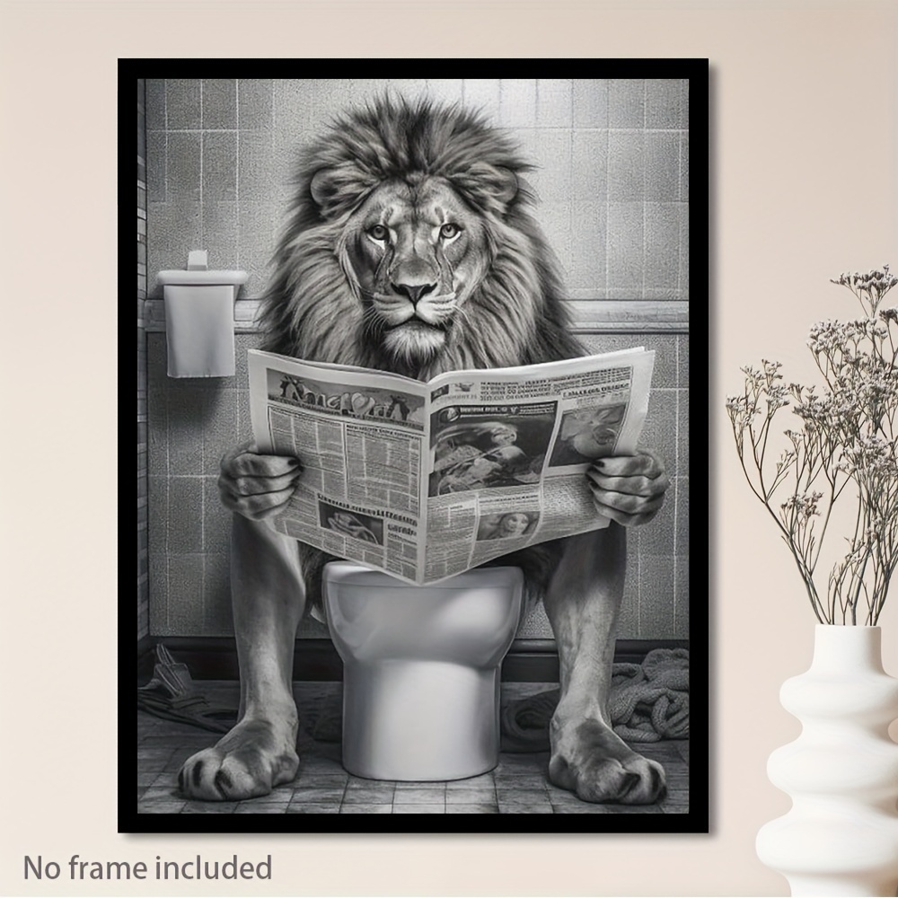 

Lion Reading Newspaper Canvas Print - Animal Art Poster For Home And Office Wall Decor, Frameless Wall Art For Living Room, Bedroom, Kitchen, Bathroom - Unique Gift Idea (12x16 Inches)