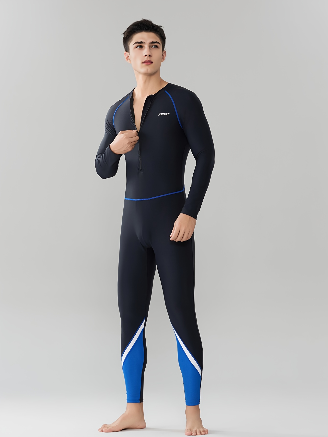 mens blue long sleeve swim trunks stretchy Temu Philippines